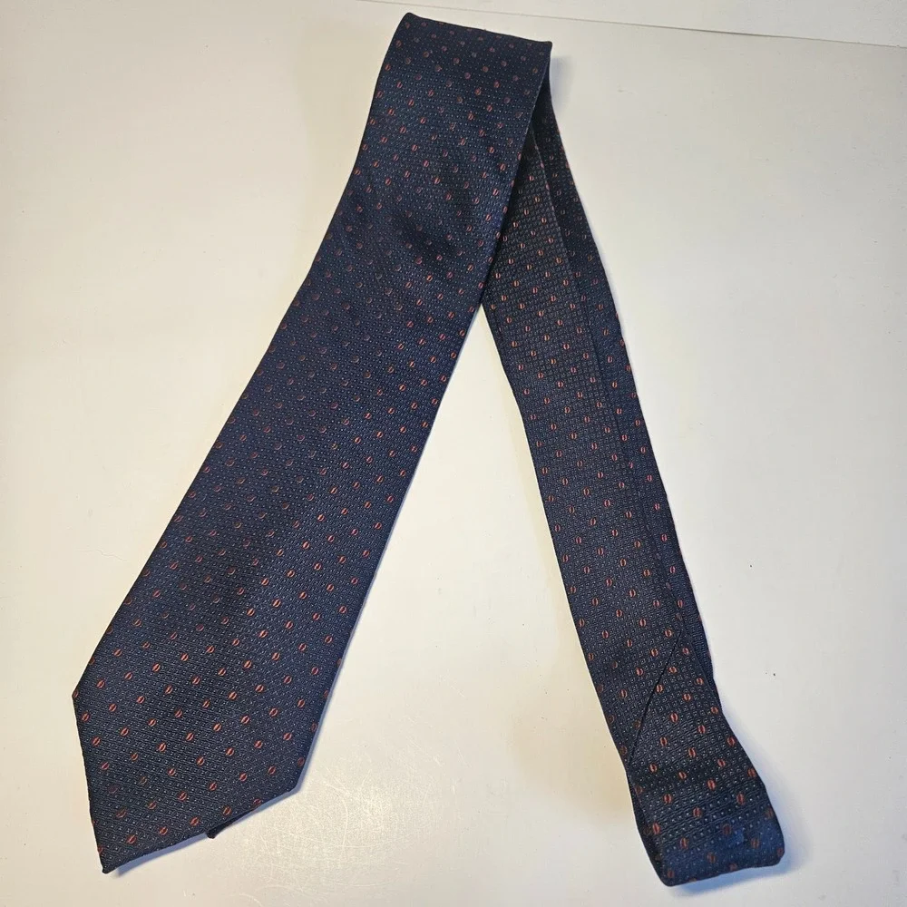 JOE Joseph Abboud Mens‎ Silk Necktie Navy Blue Orange Geometric Dot Pattern Tie